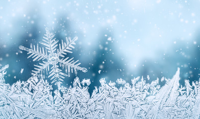 christmas background - snowflake on window