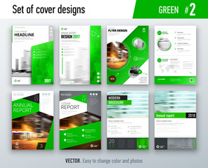 Wall Mural - Set of business cover design template in green color for brochure, report, catalog, magazine or booklet. Creative vector background concept