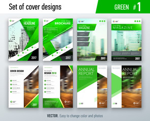 Wall Mural - Set of business cover design template in green color for brochure, report, catalog, magazine or booklet. Creative vector background concept