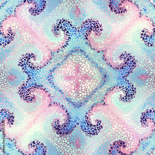 Zdjęcie XXL Bezszwowe tło wzór. Nieregularny dekoracyjny wzór mozaiki geometrycznej z nieregularnych, złamanych kawałków.