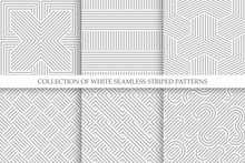 Collection Of Seamless Striped Patterns. White And Gray Repeatable Wicker Texture