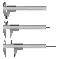 Sticker - Realistic Detailed 3d Vernier Caliper and Scale Set. Vector