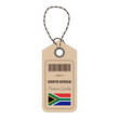 Hang Tag Made In South Africa With Flag Icon Isolated On A White Background. Vector Illustration. Made In Badge. Business Concept. Buy products made in South Africa. Use For Brochures, Printed
