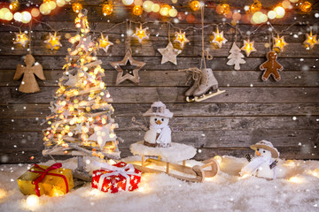 Wall Mural - christmas decoration on wooden background