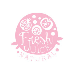 Sticker - Natural fresh juice logo, drinks label in pink colors, eco product badge, menu element colorful hand drawn vector Illustration