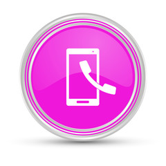 Canvas Print - Pinker Button - Telefon mit Smartphone