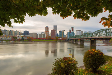 Wall Mural - Portland OR City Skyline Framed by Fall Foliage USA America 