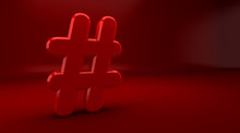 3d Rendering Of Hashtag Internet Notification Concept On A Red Background. Hash Symbol.