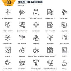 Poster - Thin line marketing and finance icons set for website and mobile site and apps. Contains such Icons as Crowdfunding, Market, E-business. 48x48 Pixel Perfect. Editable Stroke. Vector illustration.