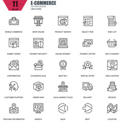 Poster - Thin line online shopping and e-commerce icons set for website and mobile site and apps. Contains such Icons as Online Payment, Support. 48x48 Pixel Perfect. Editable Stroke. Vector illustration.