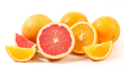 Sticker - orange and grapefruit isolated on white background