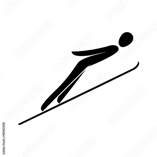 Dekoracja na wymiar  sylwetka-sportowca-skokow-narciarskich-na-bialym-tle-dyscyplina-gier-sportow-zimowych-czarny-bialy-plaski-slyle