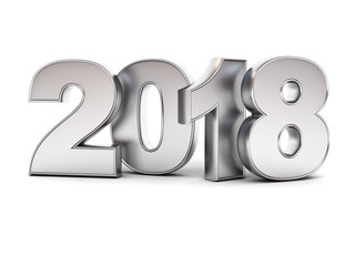Aufkleber - Happy new year 2018 , 3D metal text isolated over white background with reflection and shadow. 3D rendering.