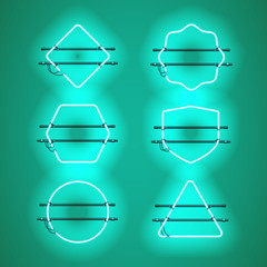 Wall Mural - set of realistic glowing blue neon frames isolated on transparent background. shining and glowing ne