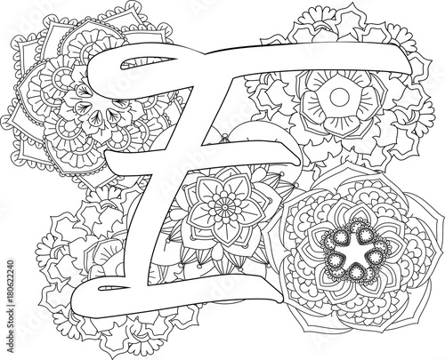 Mandala E Monogramlogo Doodle Floral Letters Coloring Book For