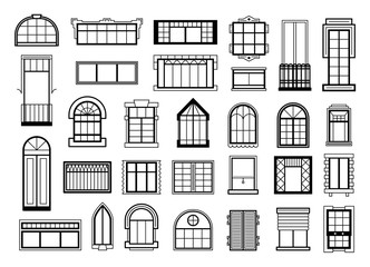 Wall Mural - vector illustrations set with different silhouettes of window frames