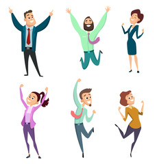 Sticker - Different businessmen in action pose. Vector pictures of funny characters