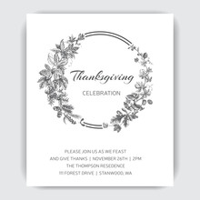 Vector Illustration Sketch - Autumn. Greeting Card For Thanksgiving. Invitation For A Festive Dinner.