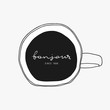 Doodle coffee vector illustration. Above cup view. Hand drawn cafe logo