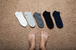 A choice of five pairs of socks. A set of men's fashion socks.