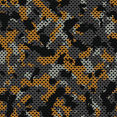 Wall Mural - Seamless gray orange and black camouflage with canvas mesh military fashion pattern vector