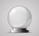 Fototapeta  - Glass sphere on a stand. Template for the magic ball, souvenir. Empty glass sphere. Crystal ball for fortune tellers. Realistic vector object. Snow Globe. Glass globe on a transparent background