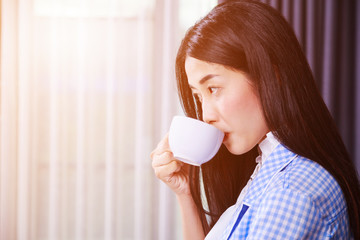 Sticker - business woman drinking coffee or tea cup