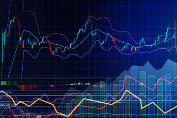 business financial concept with double exposure of Candle stick graph chart of stock market investment trading