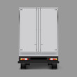 Vector 3d realistic icon of cargo truck, trailer back view, with a shadow isolated on gray background. Mock up, template for truck brand design, company style, identity
