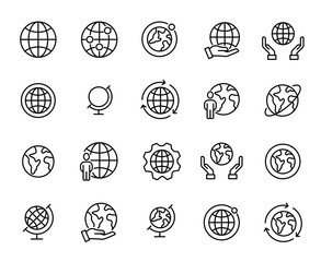 simple set of globe related outline icons