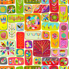 Aufkleber - Ethnic floral wall, seamless pattern for your design
