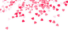 Background With Little Glittering Pink Hearts On White, Decorative Spangles