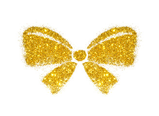 Wall Mural - Ribbon bow of golden glitter on white background