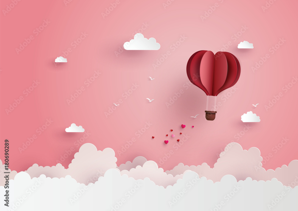 Red Heart Balloon Floating in Pink Sky Stock Vector | Adobe Stock