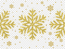 Christmas Golden Snowflake Decoration Of Gold Glitter Shine On White Transparent Background Template. Vector Glittering Shine Sparkles Of Sparkling Snow Flake Star For Christmas Or New Year Design