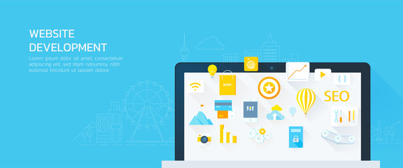website development with thin-line city on the background