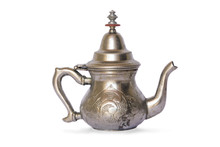Arabic Antique Old Silver Teapot Isolated On White Background