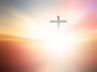 Wall Mural - abstract blurred christ cross sunset
