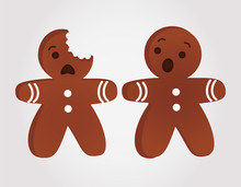Funny Gingerbread Men Bitten. Christmas Vector.