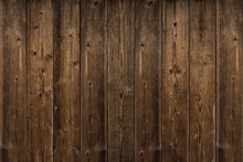 Brown Wood Texture. Abstract Background, Empty Template. Rustic Weathered Barn Wood Background With Knots And Nail Holes. Close Up Of Wall Made Of Wooden Planks.