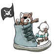 Pirate cats sailing on shoes (white background)