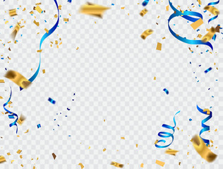 celebration background template with confetti gold and blue ribbons. new year