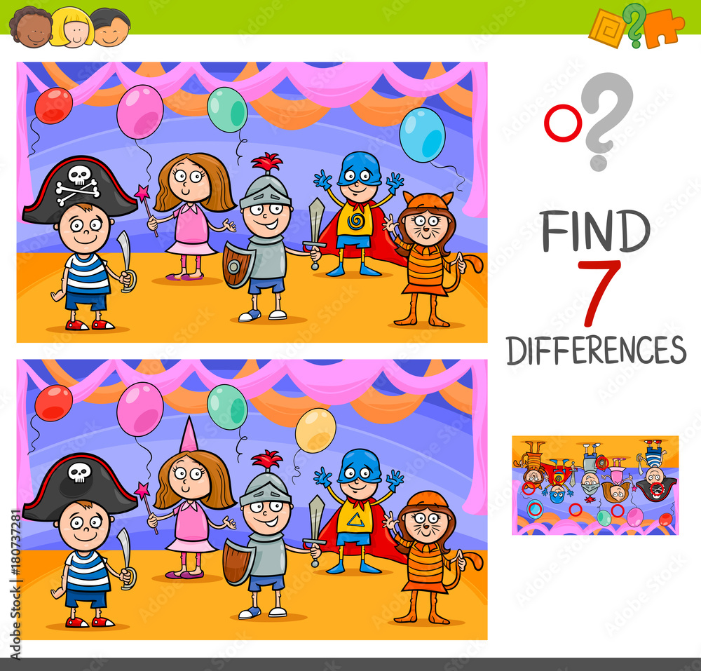 differences game with kids on masked ball Stock Vector | Adobe Stock