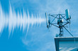Outdoor 4G wireless telephone radio cell site with wave data effect