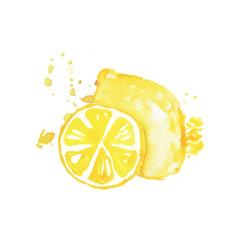 Wall Mural - Juicy ripe lemon fruit watercolor hand painting vector Illustration