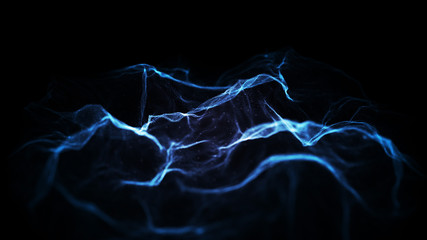 Wall Mural - blue abstract digital particles on black background with dots. high definition abstract cgi motion b