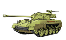 Heavy Tank Painted In Ink By Hand On A White Background