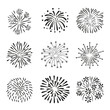 Set of hand drawn fireworks isolated on white background.
