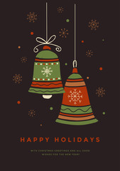 Wall Mural - christmas card with xmas toy bells and inscription happy holidays. template for design of your holid