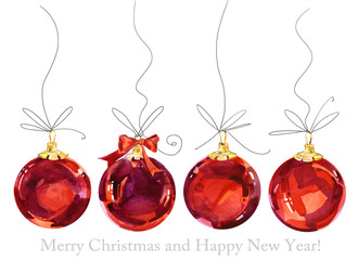 christmas greeting card. christmas ball. new year watercolor background. christmas banner.